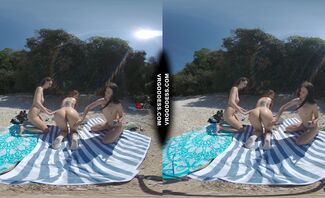 3 Babes Naked On Vacation Beach Picnic Playing Frisbee Searching For Shells And Bubble