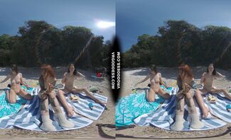 3 Babes Naked On Vacation Beach Picnic Playing Frisbee Searching For Shells And Bubble