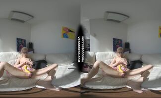 Sexy Sultry Skinny Blonde Student Poppy Deep Masturbating With A Large Banana
