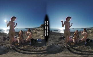 3 Hot Girls Getting Naked On Beach During Winter Making Fire Eating Bananas Dancing