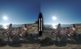3 Hot Girls Getting Naked On Beach During Winter Making Fire Eating Bananas Dancing