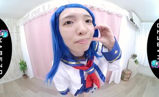 Blue-Haired Cosplay Babe Kotomi Hoshino Gets a Creampie in VR